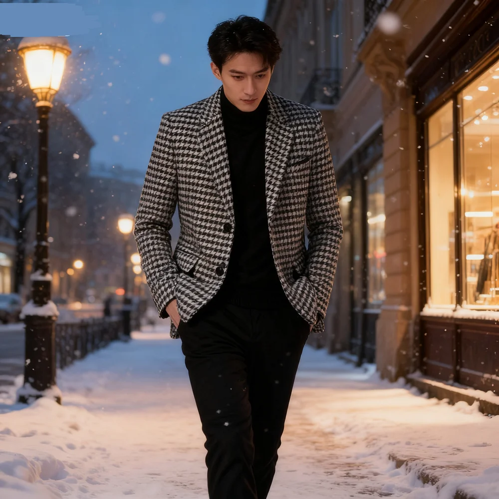 Men's Checkered Blazer with Two Buttons One-Piece Business Suit Jacket Notch Lapel Houndstooth Fashion Outerwear
Men's Checkered Blazer with Two Buttons One-Piece Business Suit Jacket Notch Lapel Houndstooth Fashion Outerwear