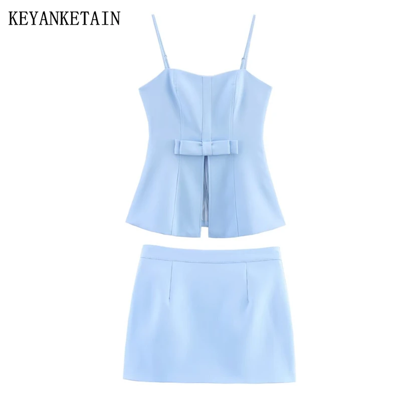 KEYANKETIAN Summer New Bow Decoration Front Split Slim Spaghetti Strap Vest Zipper High Waist A Line Mini Skirt Women Two-Piece
KEYANKETIAN Summer New Bow Decoration Front Split Slim Spaghetti Strap Vest Zipper High Waist A Line Mini Skirt Women Two-Piece