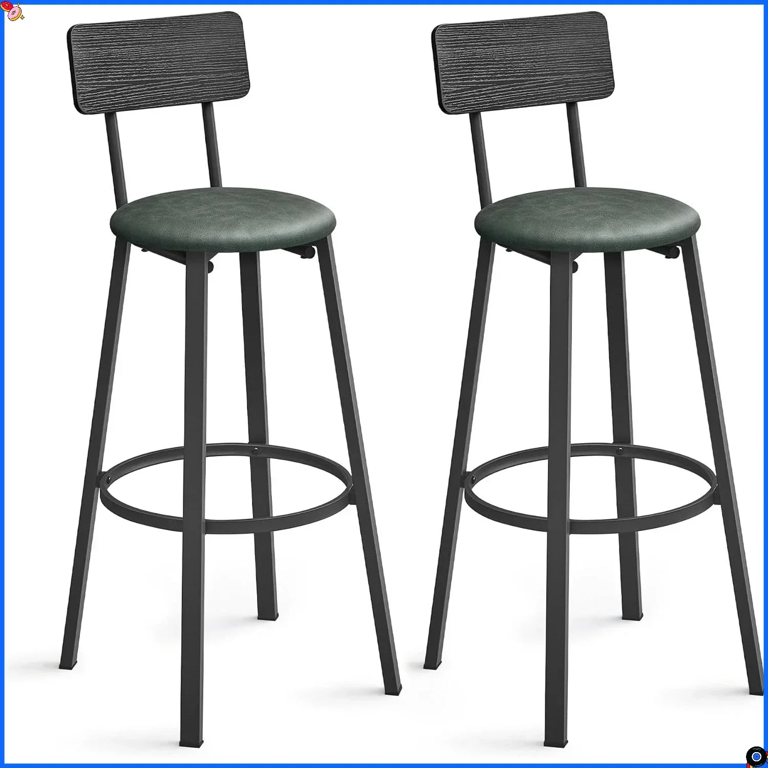 29.7" PU Bar Stools Set of 2, Back & Footrest, Easy Assembly Kitchen Counter Stools
29.7" PU Bar Stools Set of 2, Back & Footrest, Easy Assembly Kitchen Counter Stools