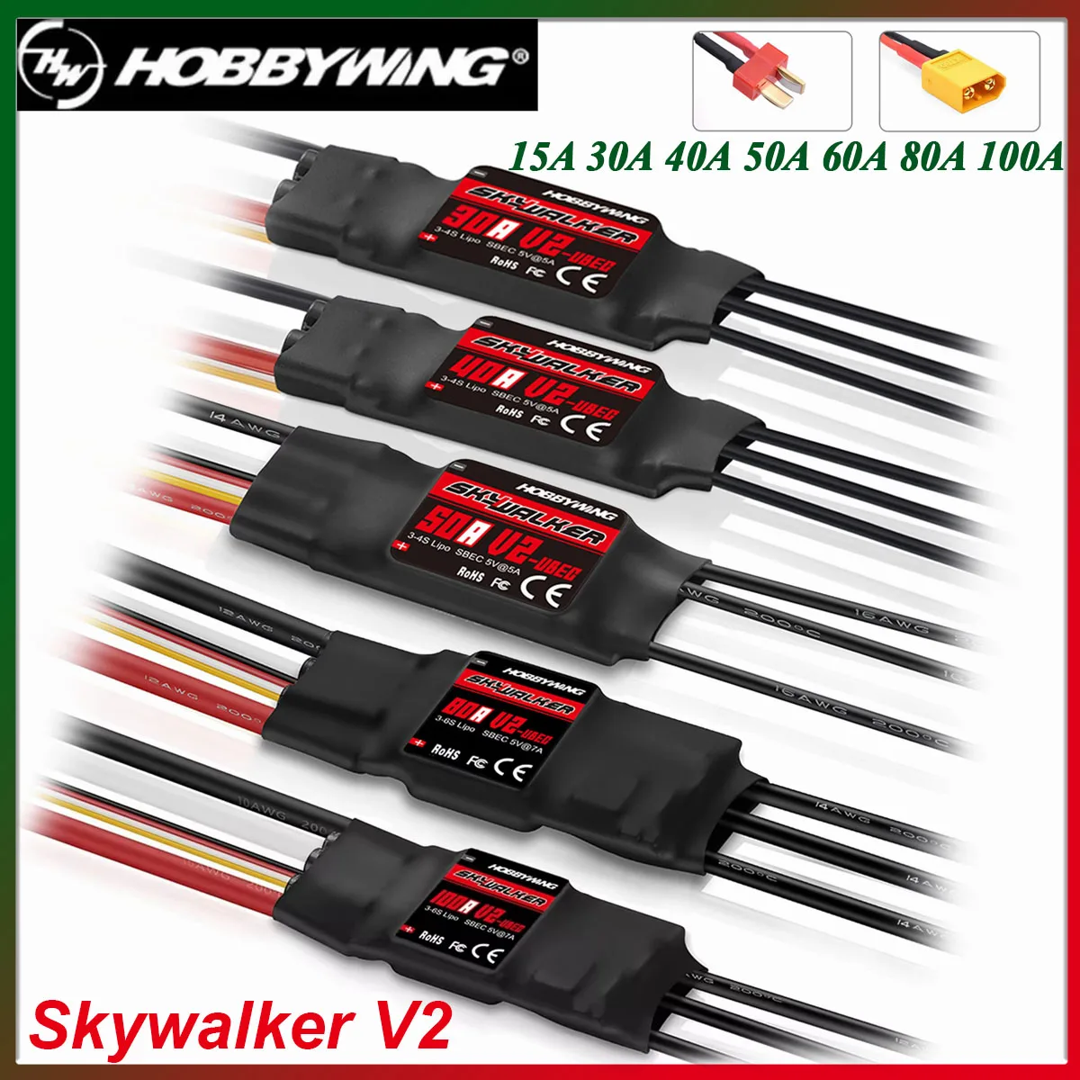 HOBBYWING Skywalker V2 15A 30A 40A 50A 60A 80A 100A Бесщеточный регулятор скорости ESC UBEC T/XT60 для RC FPV Quadcopter Drone Plane
HOBBYWING Skywalker V2 15A 30A 40A 50A 60A 80A 100A Бесщеточный регулятор скорости ESC UBEC T/XT60 для RC FPV Quadcopter Drone Plane