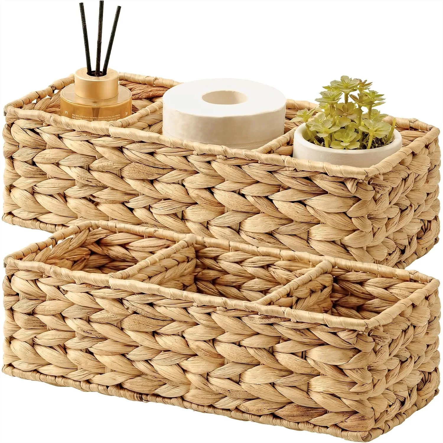 Wicker Basket Tank Topper, 3-Section Storage Basket for Toilet Paper and Towels, Handwoven Water Hyacinth Organizer for Bathroom
Wicker Basket Tank Topper, 3-Section Storage Basket for Toilet Paper and Towels, Handwoven Water Hyacinth Organizer for Bathroom