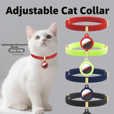 Fashion AirTag Cat Collars Elastic Dogs Kitten Collar with Silicone AirTag Holder GPS Tracker Collars Adjustable Pet Supplies