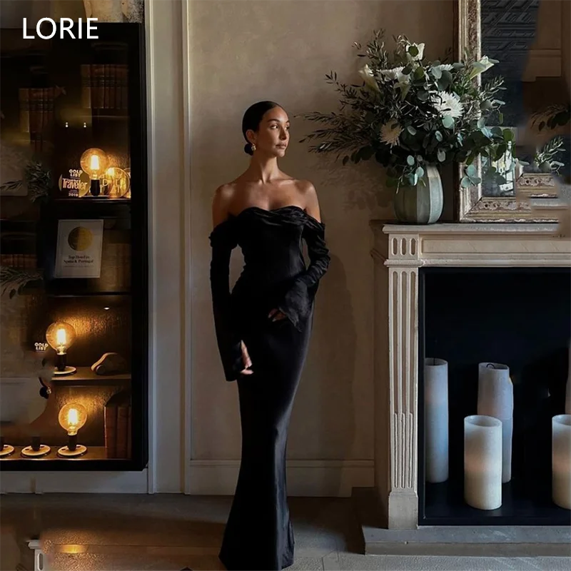LORIE Black Swan Satin Party Dresses Evening Strapless Off Shoulder Prom Dress Full Sleeves Above Knee Prom Gown Customized 
LORIE Black Swan Satin Party Dresses Evening Strapless Off Shoulder Prom Dress Full Sleeves Above Knee Prom Gown Customized