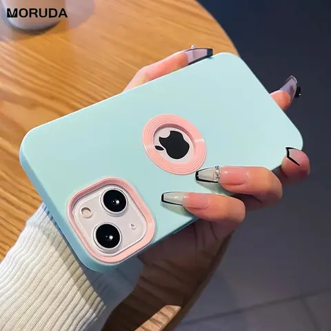 Fashion Logo Hole Double Color Case For iPhone 16 15 14 Pro Max 13 12 11 X Xr Xs 7 8 Plus SE Shockproof Soft Silicone Slim Cover