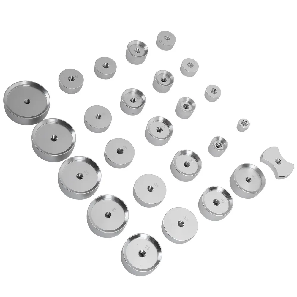 25Pcs Aluminum Alloy Watch Press Mold Multi-size 25 Pieces Watch Cover Die Hard Mold Universal Watch Capping Tool
25Pcs Aluminum Alloy Watch Press Mold Multi-size 25 Pieces Watch Cover Die Hard Mold Universal Watch Capping Tool