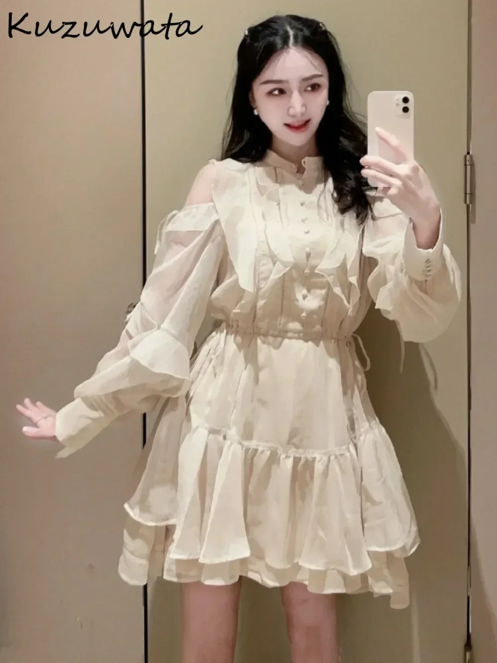 Kuzuwata New Print O Neck Long Sleeve Ruffles Mujer Women Off Shoulder Lace Up Sweet Dress Japan Small Fellow French Style Robe
Kuzuwata New Print O Neck Long Sleeve Ruffles Mujer Women Off Shoulder Lace Up Sweet Dress Japan Small Fellow French Style Robe