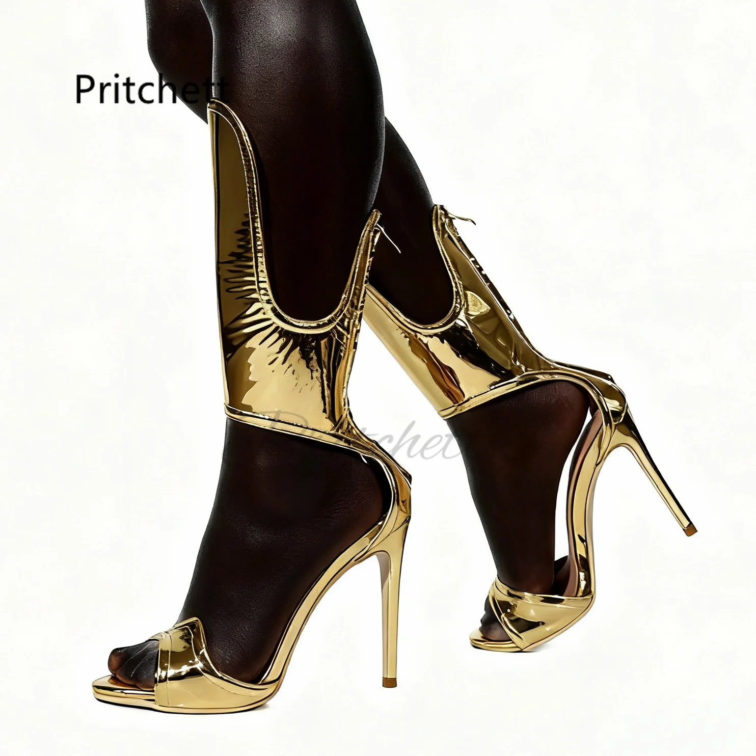 Women's Mid-Calf Gold Leather Sandal Boots Stiletto Heel Round Open Toe Luxury Zip-Up Fastening Summer Boots Custom Colour
Women's Mid-Calf Gold Leather Sandal Boots Stiletto Heel Round Open Toe Luxury Zip-Up Fastening Summer Boots Custom Colour