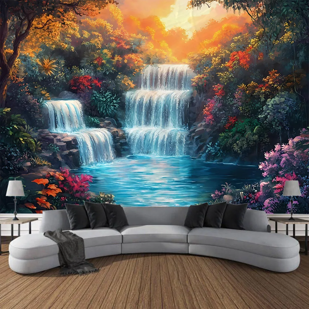 Dreamy landscape tapestry, waterfall, jungle flowers and birds, art decoration wall hanging, hippie home background cloth
Dreamy landscape tapestry, waterfall, jungle flowers and birds, art decoration wall hanging, hippie home background cloth