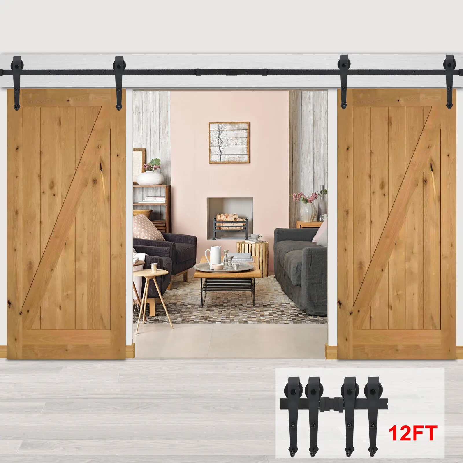 12FT Sliding Barn Door Track Hardware Kit Double Door Hardware Roller Home Decor
12FT Sliding Barn Door Track Hardware Kit Double Door Hardware Roller Home Decor