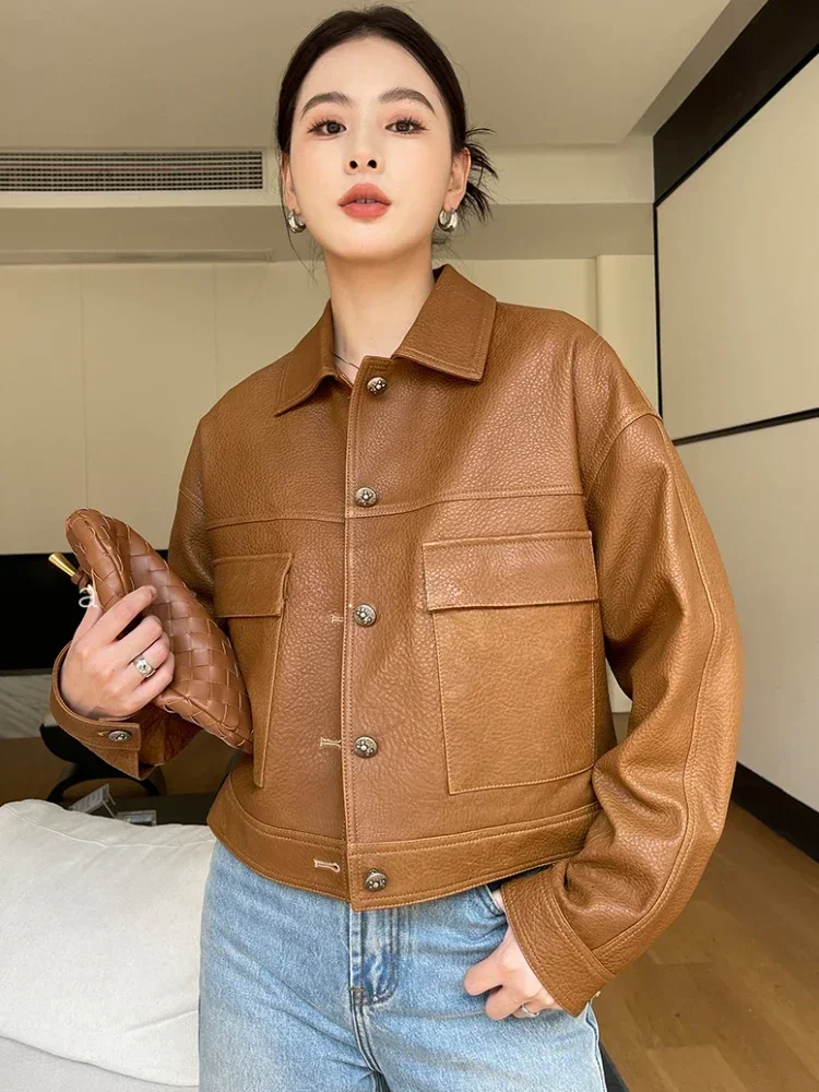 High-end Casual Cropped Genuine Leather Jackets for Women 2024 New Trend Vintage Simple Single-breasted Natural Sheepskin Coat
High-end Casual Cropped Genuine Leather Jackets for Women 2024 New Trend Vintage Simple Single-breasted Natural Sheepskin Coat