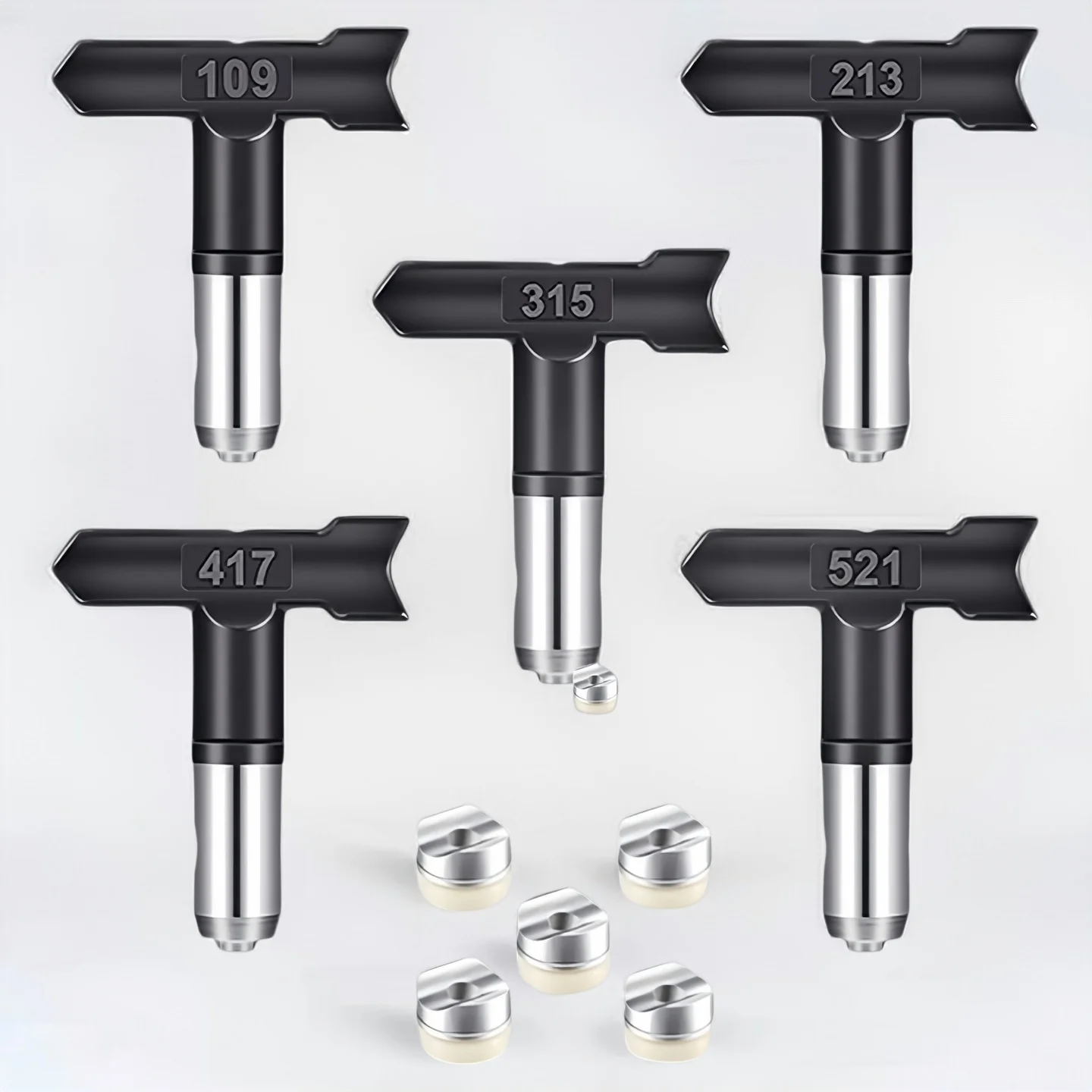 5Pcs Airless Paint Spray Tips 109 213 315 417 521 Reversible Nozzles With Seals Sprayer Replacement Accessories Kit
5Pcs Airless Paint Spray Tips 109 213 315 417 521 Reversible Nozzles With Seals Sprayer Replacement Accessories Kit