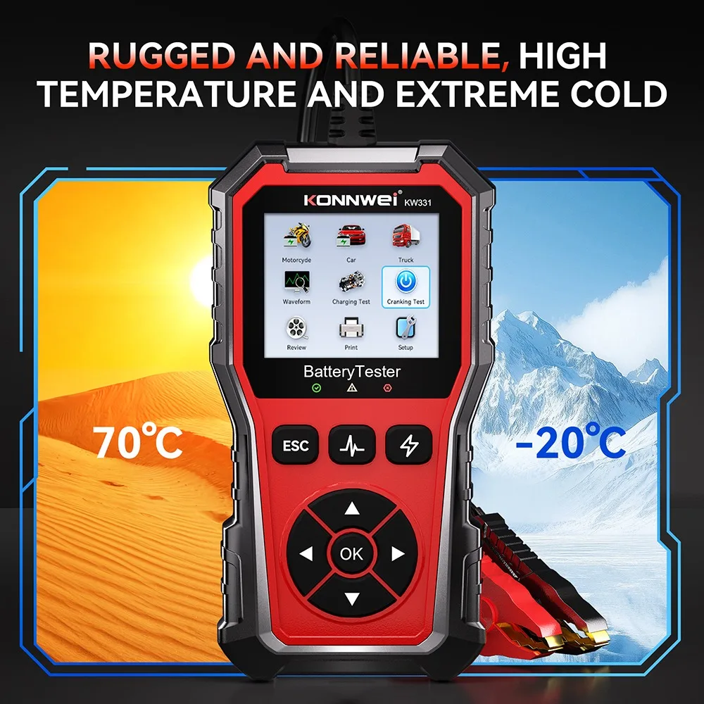 KONNWEI KW331 Professional Car Battery Tester 6V-12V-24V 100-2000 CCA Cranking Charging Circut Analyzer Battery Repair Tool
KONNWEI KW331 Professional Car Battery Tester 6V-12V-24V 100-2000 CCA Cranking Charging Circut Analyzer Battery Repair Tool