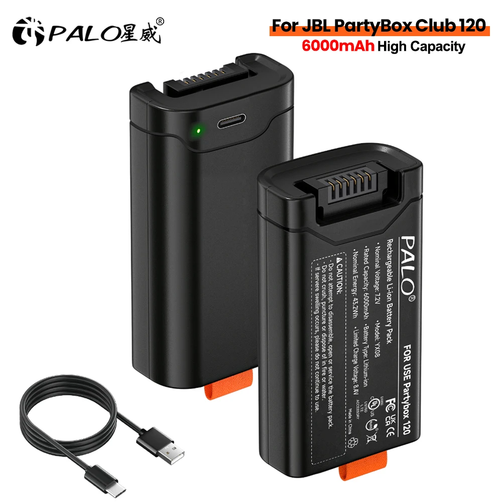 PALO 100% Original 6000mAh Replacement Battery for JBL Battery 200 JBL PartyBox Club 120 Portable Speaker with Tyep-C Input
PALO 100% Original 6000mAh Replacement Battery for JBL Battery 200 JBL PartyBox Club 120 Portable Speaker with Tyep-C Input