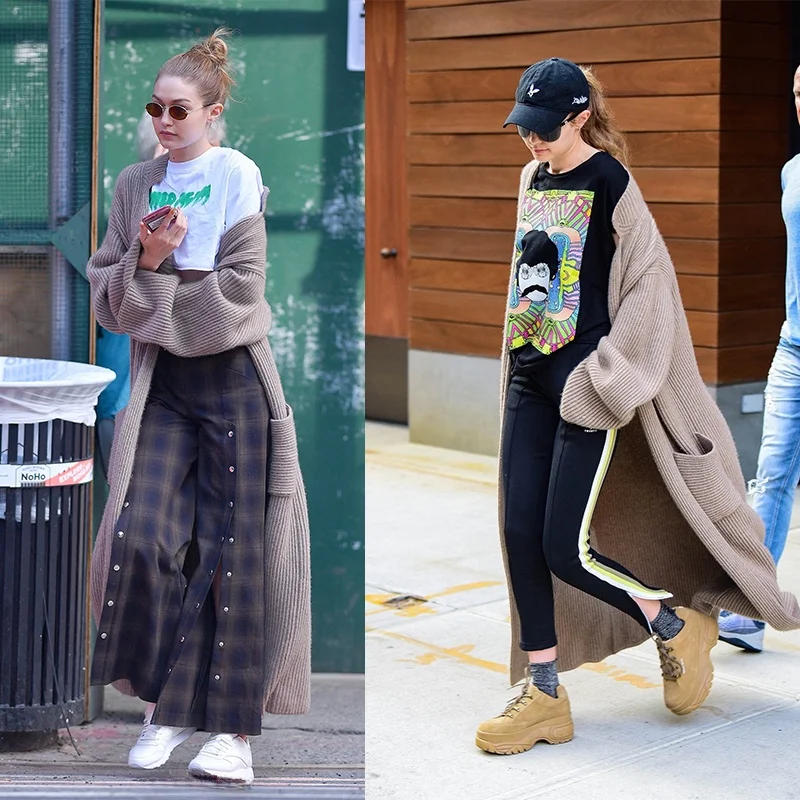 Gigi Hadid Stylish Long Knitted Open Cardigan Loose Ankle-Length Outerwear Coffee Color Spring Autumn Street Style Thickened ...
Gigi Hadid Stylish Long Knitted Open Cardigan Loose Ankle-Length Outerwear Coffee Color Spring Autumn Street Style Thickened ...
