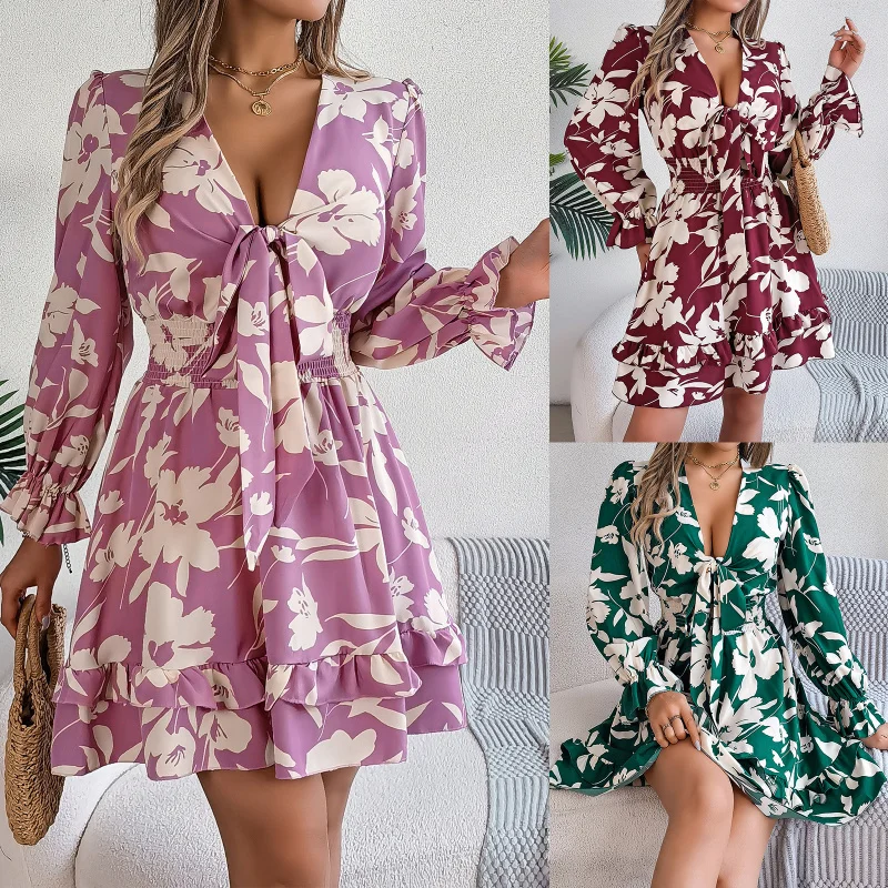 2025 autumn winter casual floral tie long sleeve ruffled edgeawomen's fashion dress C001
2025 autumn winter casual floral tie long sleeve ruffled edgeawomen's fashion dress C001
