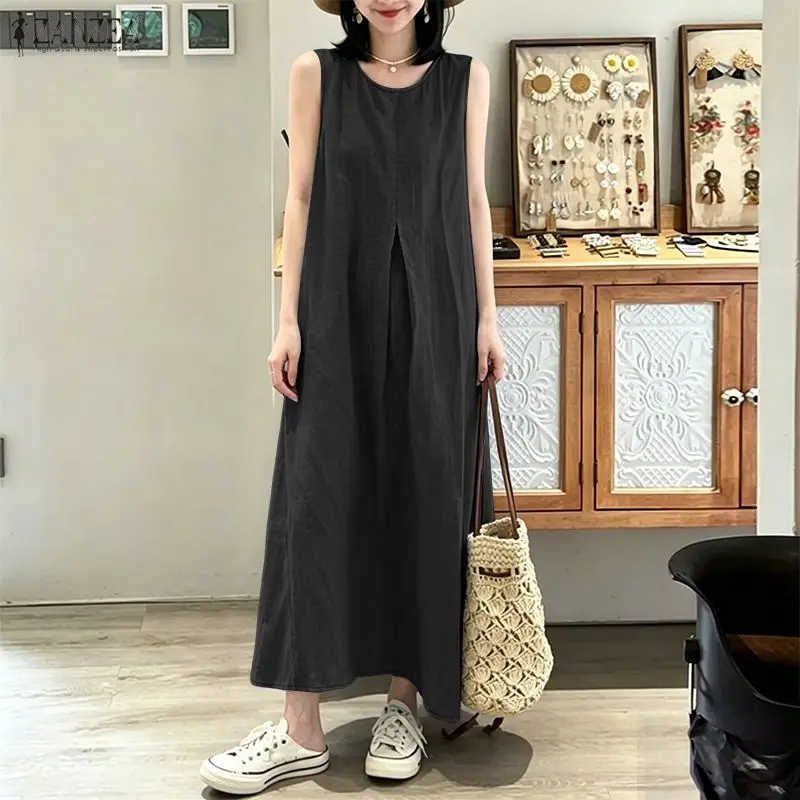Women's Loose Sleeveless Maxi Dress O-Neck Inverted Pleat Detailing Solid Color Long Dresses ZANZEA Summer Casual Robes Femme
Women's Loose Sleeveless Maxi Dress O-Neck Inverted Pleat Detailing Solid Color Long Dresses ZANZEA Summer Casual Robes Femme
