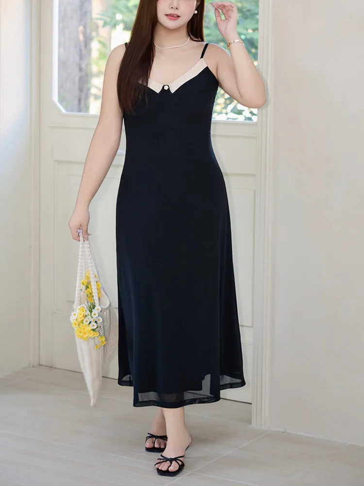 Premium Plus Size Women Dresses Premium Holiday Mesh Fabric Color Blocking V-Neck Spaghetti Strap Black Dress
Premium Plus Size Women Dresses Premium Holiday Mesh Fabric Color Blocking V-Neck Spaghetti Strap Black Dress