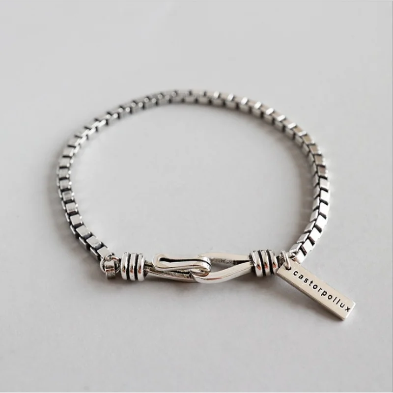 925Sterling SilverinsWomen's personalized vintage box chain bracelet, Korean and Japanese fashion simple silver jewelry, couple'
925Sterling SilverinsWomen's personalized vintage box chain bracelet, Korean and Japanese fashion simple silver jewelry, couple'