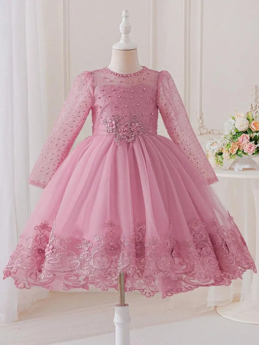 Elegant Pink Tulle Evening Dress With Lace And Beading, Long Sleeve A-Line Gown For Formal Occasions
Elegant Pink Tulle Evening Dress With Lace And Beading, Long Sleeve A-Line Gown For Formal Occasions