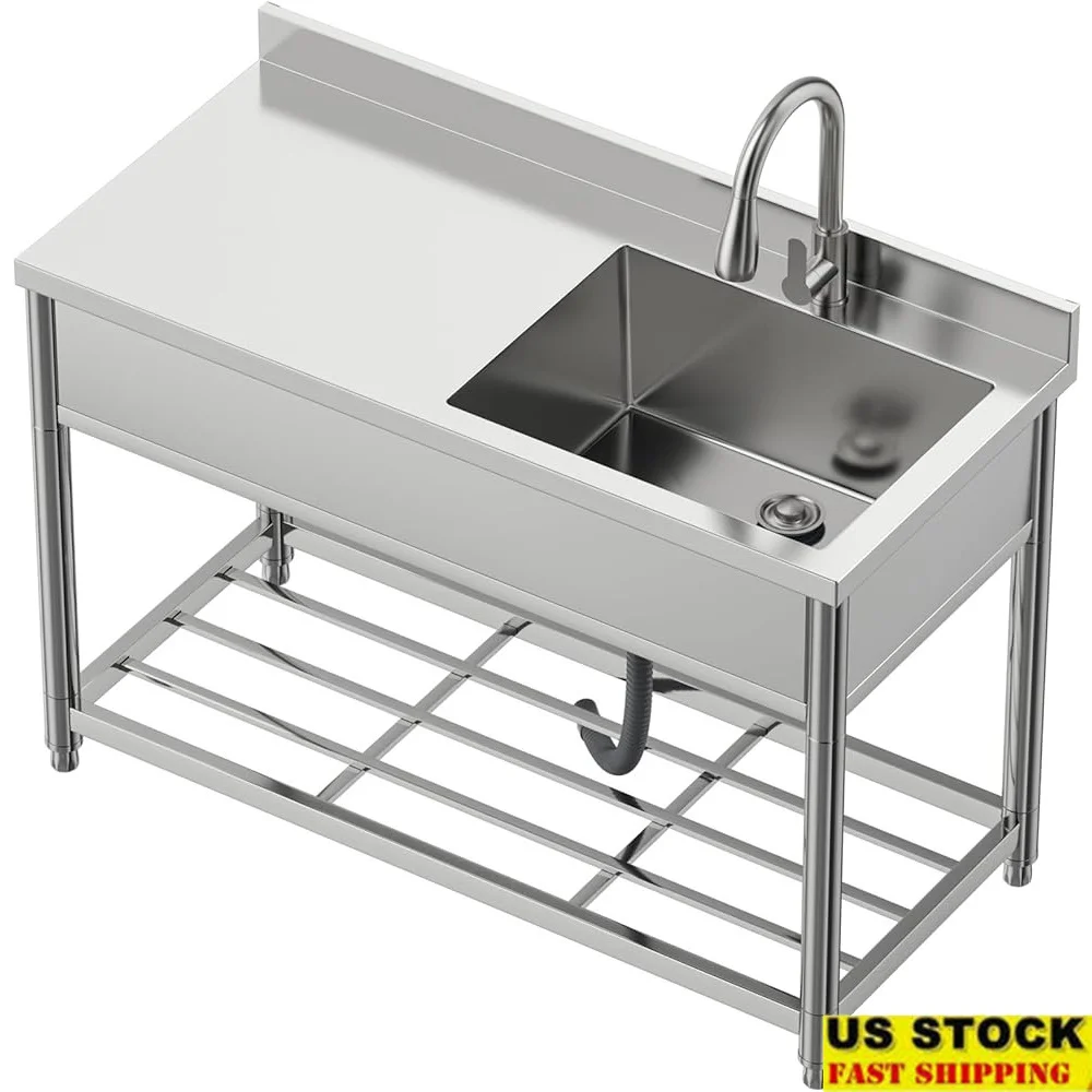 Freestanding Stainless Steel Utility Sink with Drainboard Pull-Out Faucet Large Basin Storage Shelf Adjustable Foot Pads
Freestanding Stainless Steel Utility Sink with Drainboard Pull-Out Faucet Large Basin Storage Shelf Adjustable Foot Pads
