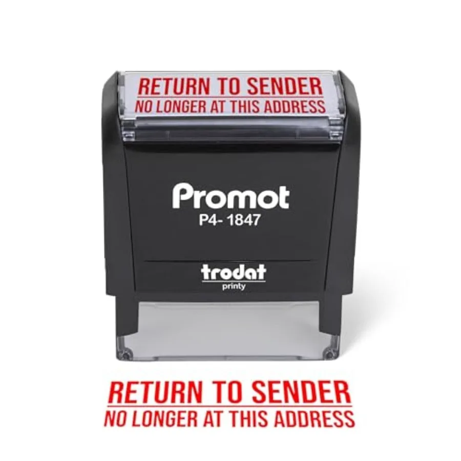 Return to Sender No Longer at This Address Self-Inking Stamp - Red Ink Envelope Stamper for Office Supplies and Business Use -
Return to Sender No Longer at This Address Self-Inking Stamp - Red Ink Envelope Stamper for Office Supplies and Business Use -