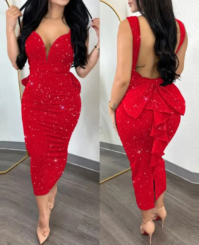 Dresses Women Sexy Night Out Plunge Glitter Ruffle Hem Backless Sleeveless Fashion Bodycon Party Dress 2023 Summre Vestidos
Dresses Women Sexy Night Out Plunge Glitter Ruffle Hem Backless Sleeveless Fashion Bodycon Party Dress 2023 Summre Vestidos