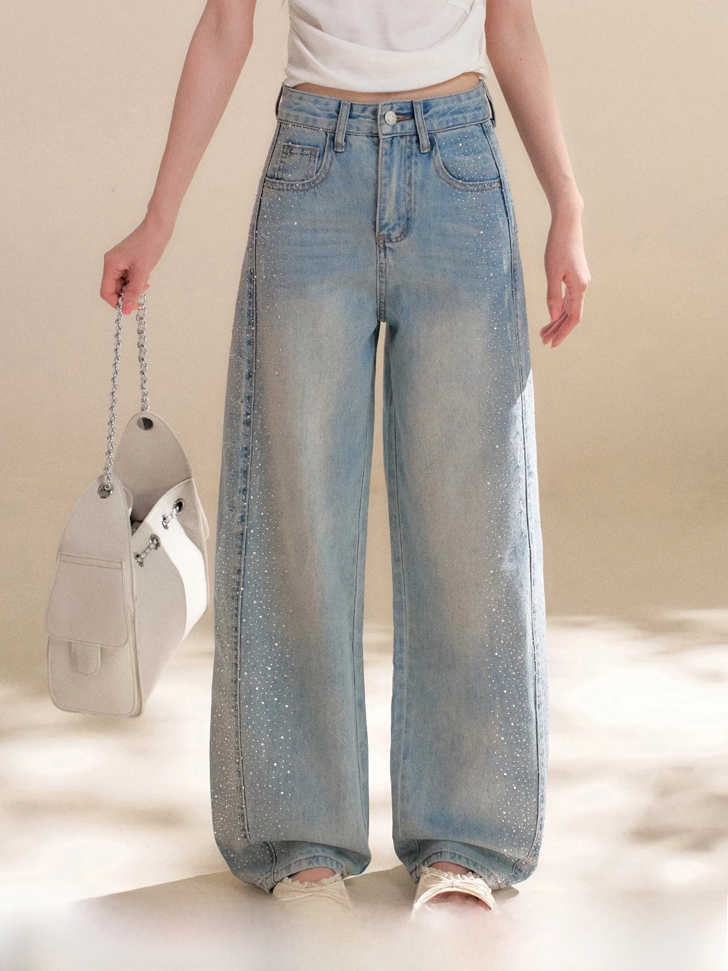 Kroche Glittering Moonlight Heavy-duty Rhinestone Wide-leg Loose Fit Jeans Ladies Casual Spring Cotton Denim Natural Waist
Kroche Glittering Moonlight Heavy-duty Rhinestone Wide-leg Loose Fit Jeans Ladies Casual Spring Cotton Denim Natural Waist