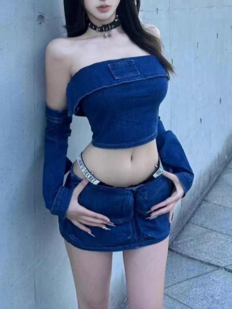 New 2026 Summer Casual Spicy Girl 3 Piece Set Long Sleeve Strapless Tops + High Waist Mini Skirt Female Chic Retro Jeans Outfits
New 2026 Summer Casual Spicy Girl 3 Piece Set Long Sleeve Strapless Tops + High Waist Mini Skirt Female Chic Retro Jeans Outfits