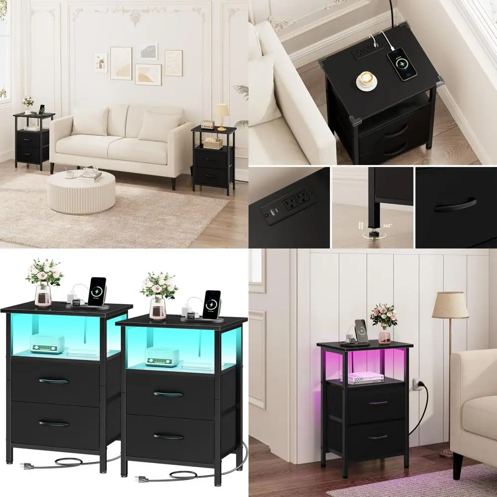 Комплект из 2 современных прикроватных тумбочек с зарядкой и LED-подсветкой, тканевыми ящиками, полкой для хранения, высота 24,2 дюйма
Комплект из 2 современных прикроватных тумбочек с зарядкой и LED-подсветкой, тканевыми ящиками, полкой для хранения, высота 24,2 дюйма