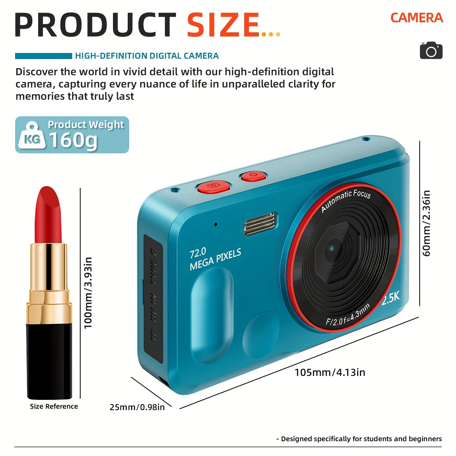 2.5K HD Digital Camera72 Megapixel 16x Digital Zoom Starter 2.4 '' AF Rechargeable Camera Mini Home Travel Portable Shooting
2.5K HD Digital Camera72 Megapixel 16x Digital Zoom Starter 2.4 '' AF Rechargeable Camera Mini Home Travel Portable Shooting