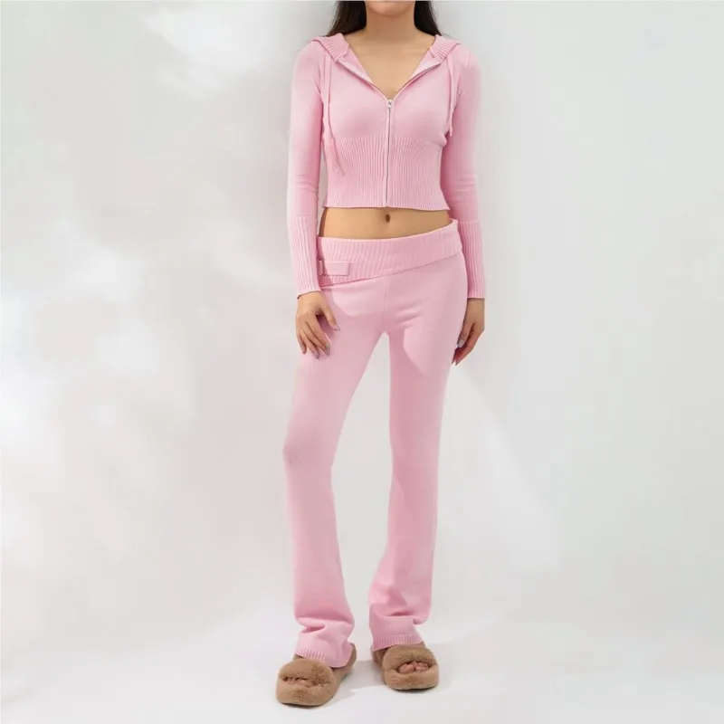 Women Spring Autumn Ribbed Knitted Hooded Crop Top Pants Suits 2 Piece Outfits Long Sleeve Zipper-Up Elastic Y2K Long Tracksuits
Women Spring Autumn Ribbed Knitted Hooded Crop Top Pants Suits 2 Piece Outfits Long Sleeve Zipper-Up Elastic Y2K Long Tracksuits