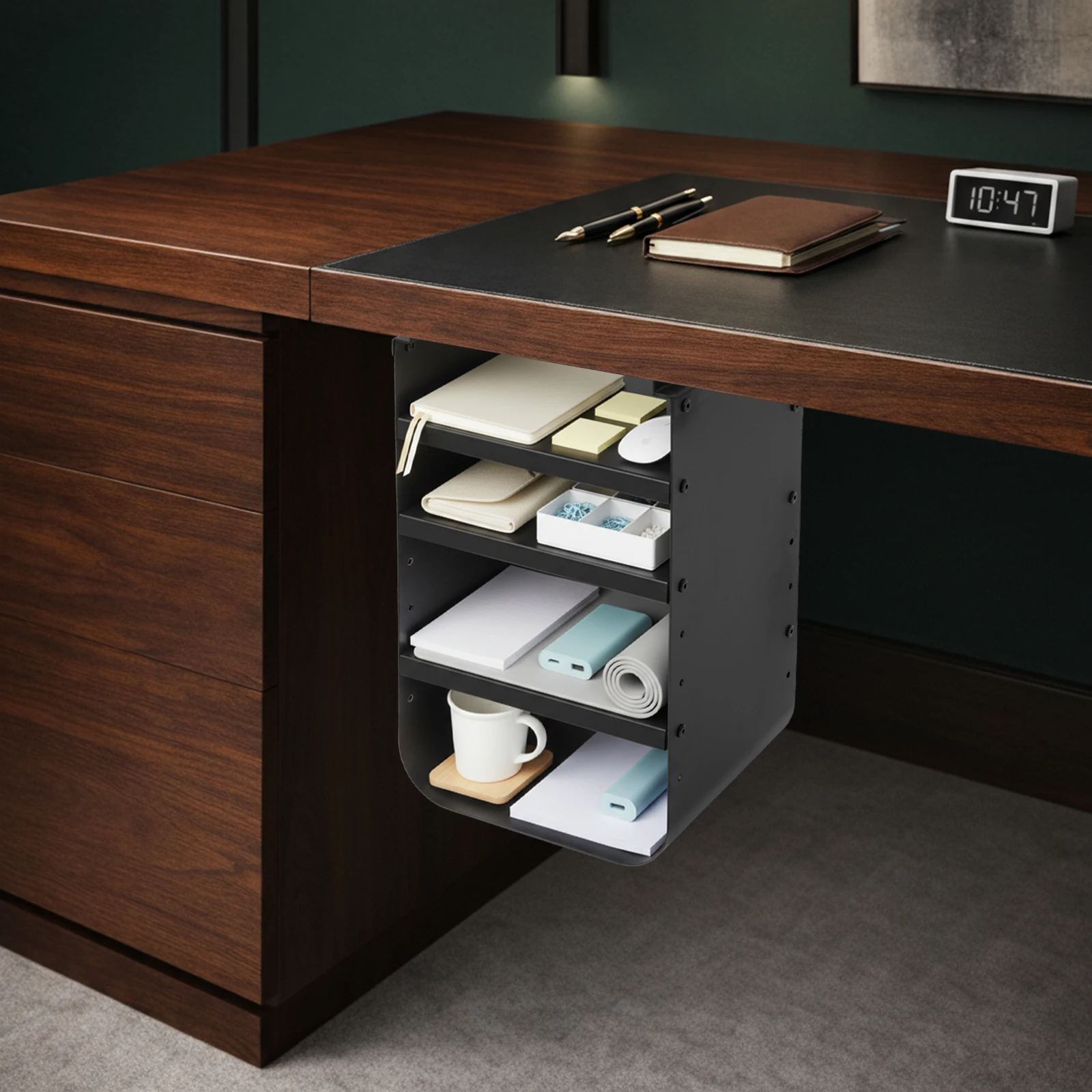 Black Iron Under Desk Storage Shelf Height Adjustable Tier Design High Load Bearing Household Storage Cabinet Multipurpose Desktop Bottom Organizer for Home Office Use
Black Iron Under Desk Storage Shelf Height Adjustable Tier Design High Load Bearing Household Storage Cabinet Multipurpose Desktop Bottom Organizer for Home Office Use
