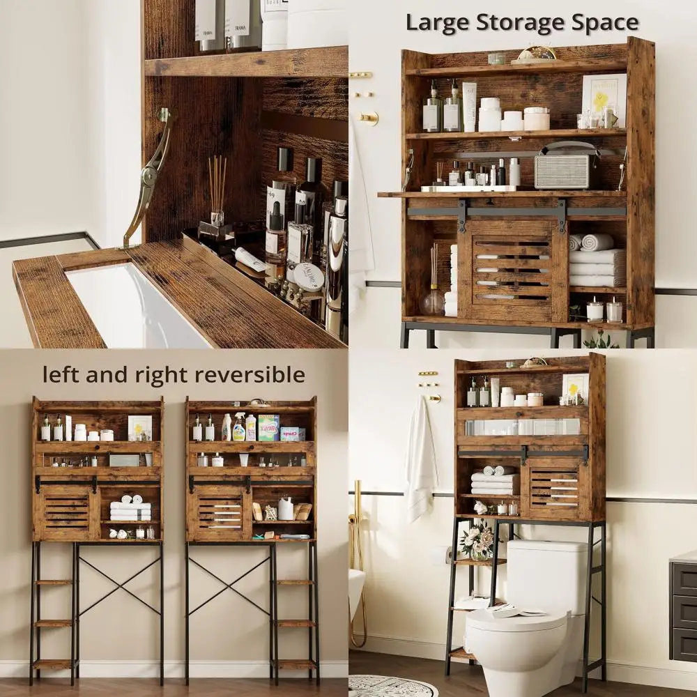 Over Toilet Cabinet with Sliding Door & Side Rack, Vintage Brown Storage Organizer
Over Toilet Cabinet with Sliding Door & Side Rack, Vintage Brown Storage Organizer