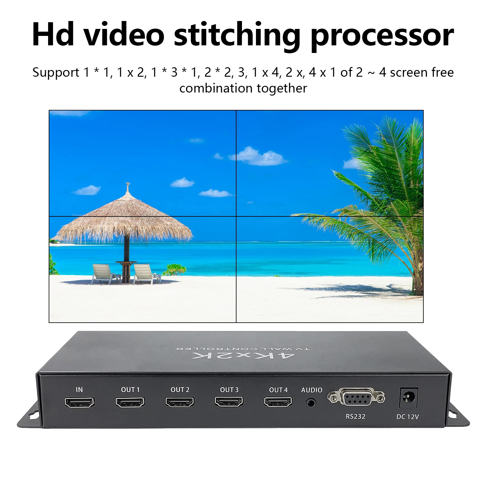 2x2 Video Wall Controller HD Processor MultiScreen Stitching For HDMI 1920x1080P60Hz 1In 4Out TV Splicing Box Splicer 180° Flip
2x2 Video Wall Controller HD Processor MultiScreen Stitching For HDMI 1920x1080P60Hz 1In 4Out TV Splicing Box Splicer 180° Flip