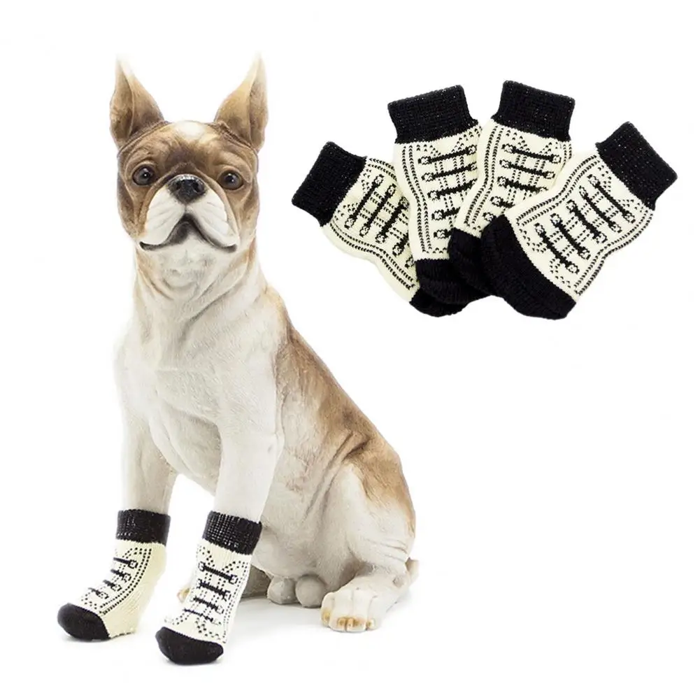 Dog Paw Protectors 4pcs Cute Cartoon Dog Socks Warm Lovely Dog Shoes for Small Dogs Anti-slip Knitting Pet Socks Striped Print 
Dog Paw Protectors 4pcs Cute Cartoon Dog Socks Warm Lovely Dog Shoes for Small Dogs Anti-slip Knitting Pet Socks Striped Print