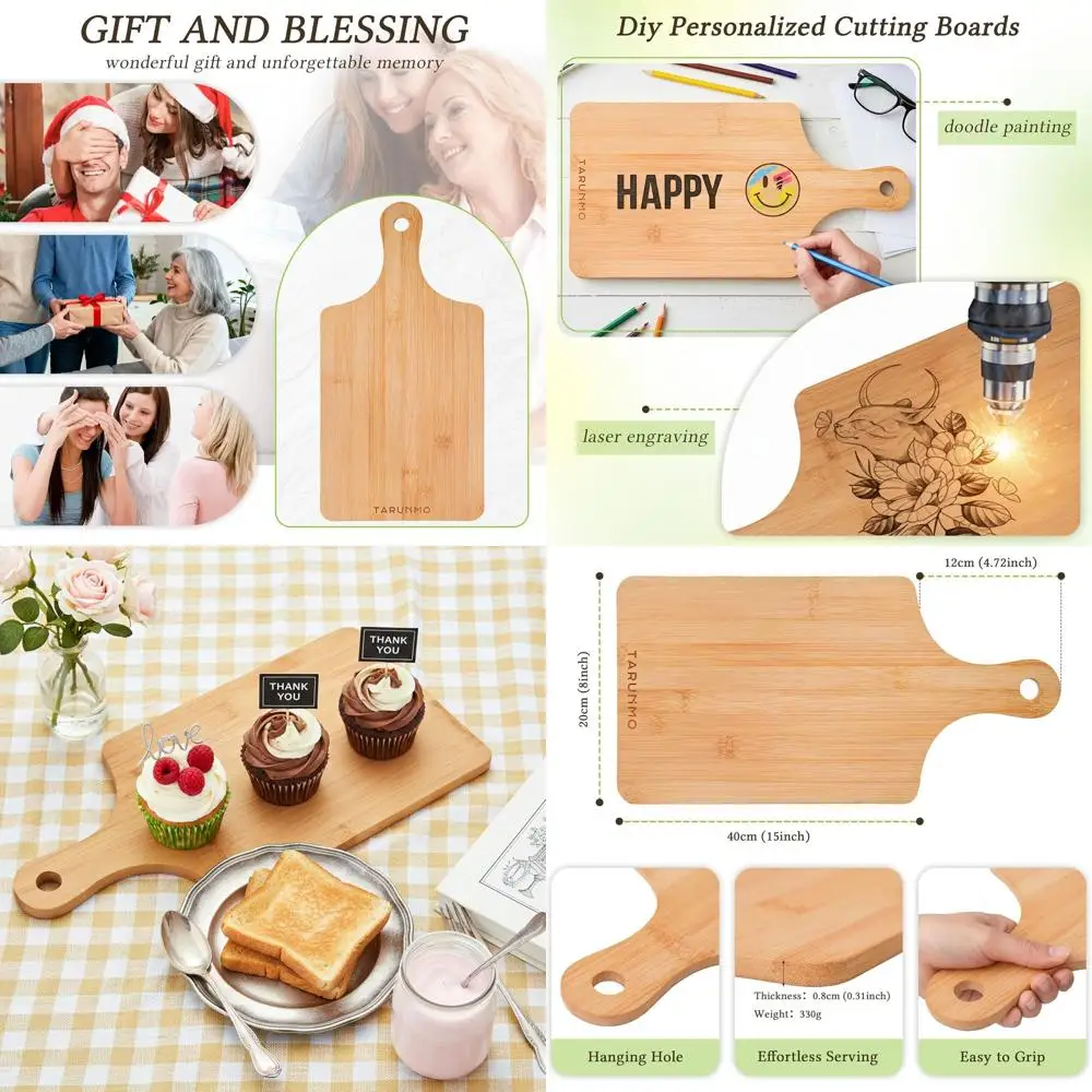 Set of 12 Bamboo Cutting Boards, 15.8x7.9 with Handle, Kitchen & Serving Boards for Bread, Cheese, Charcuterie
Set of 12 Bamboo Cutting Boards, 15.8x7.9 with Handle, Kitchen & Serving Boards for Bread, Cheese, Charcuterie
