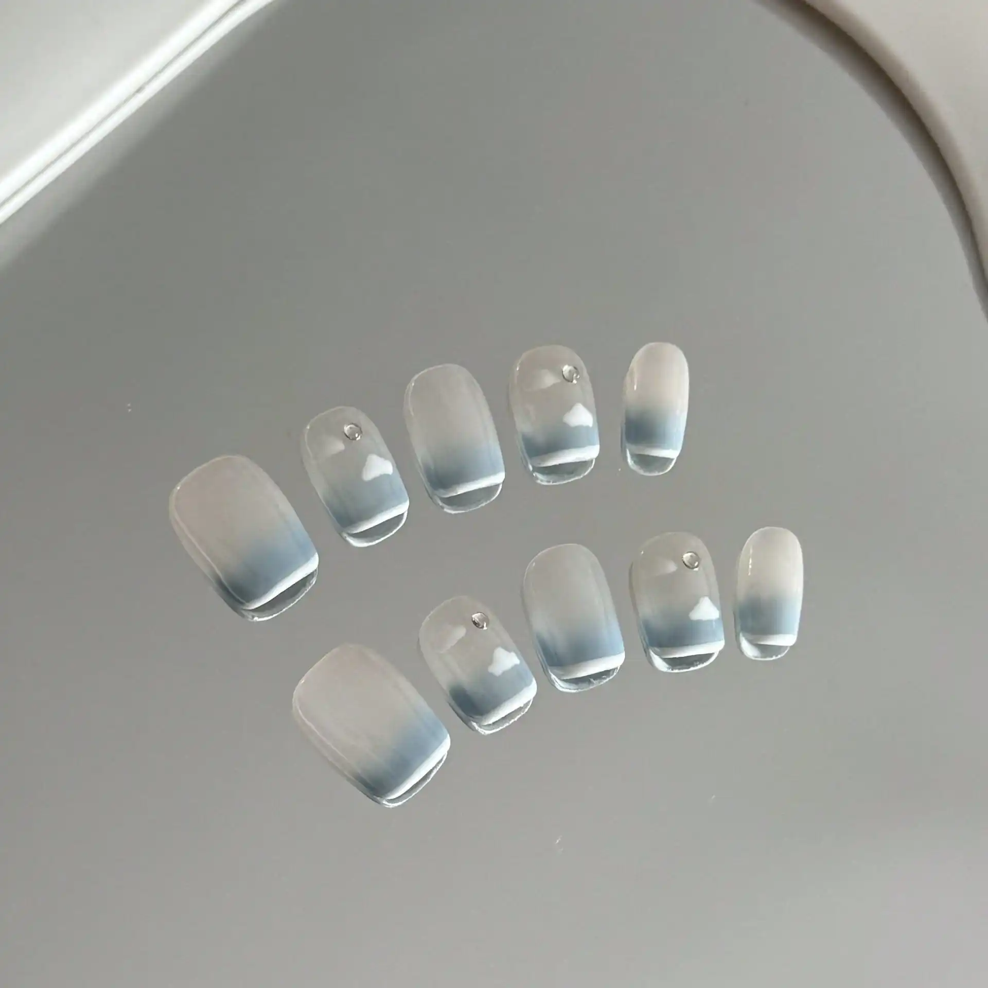 Handmade Spring Summer Press On Nails, Minimal Double French Sky Cloud Design, Reusable Removable False Nails
Handmade Spring Summer Press On Nails, Minimal Double French Sky Cloud Design, Reusable Removable False Nails