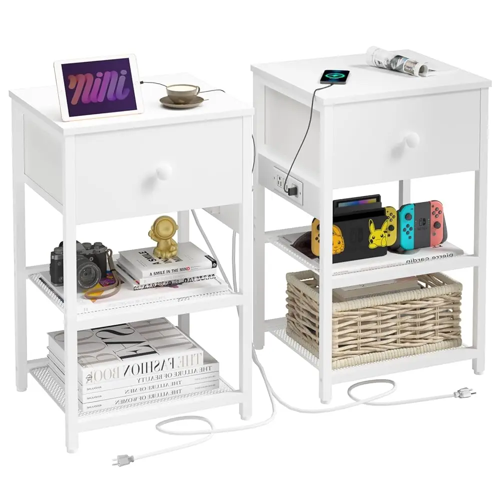 Nightstands Set Of 2 With Charging Station, Bedside Tables With Fabric-Wood 2-In-1 Drawer, End Table For Small Spaces, White
Nightstands Set Of 2 With Charging Station, Bedside Tables With Fabric-Wood 2-In-1 Drawer, End Table For Small Spaces, White