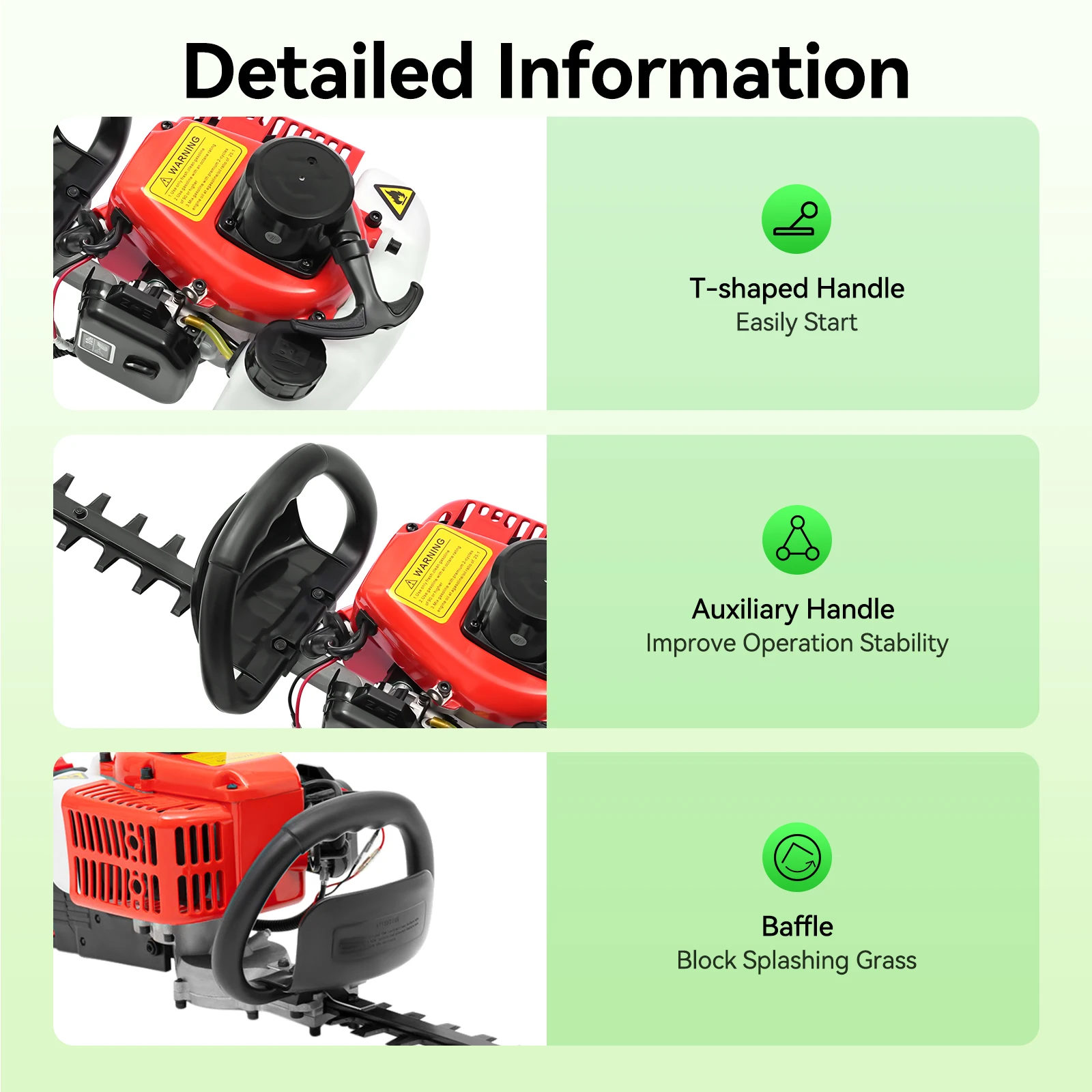 22.5cc 2-Stroke Petrol Hedge Trimmer 0.65kw Double-Sided Blade Hedge Machine 90° Swivel Handle Recoil Start Gas Bush Cutter for Garden Lawn Yard Pruning Maintenance
22.5cc 2-Stroke Petrol Hedge Trimmer 0.65kw Double-Sided Blade Hedge Machine 90° Swivel Handle Recoil Start Gas Bush Cutter for Garden Lawn Yard Pruning Maintenance