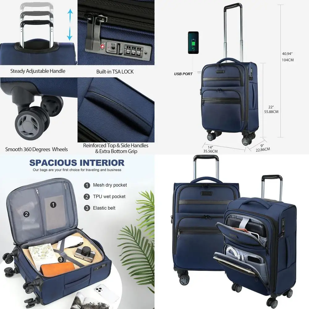 20 Expandable Softside Spinner Luggage with USB Port, TSA Lock, & Front Pockets - Navy
20 Expandable Softside Spinner Luggage with USB Port, TSA Lock, & Front Pockets - Navy