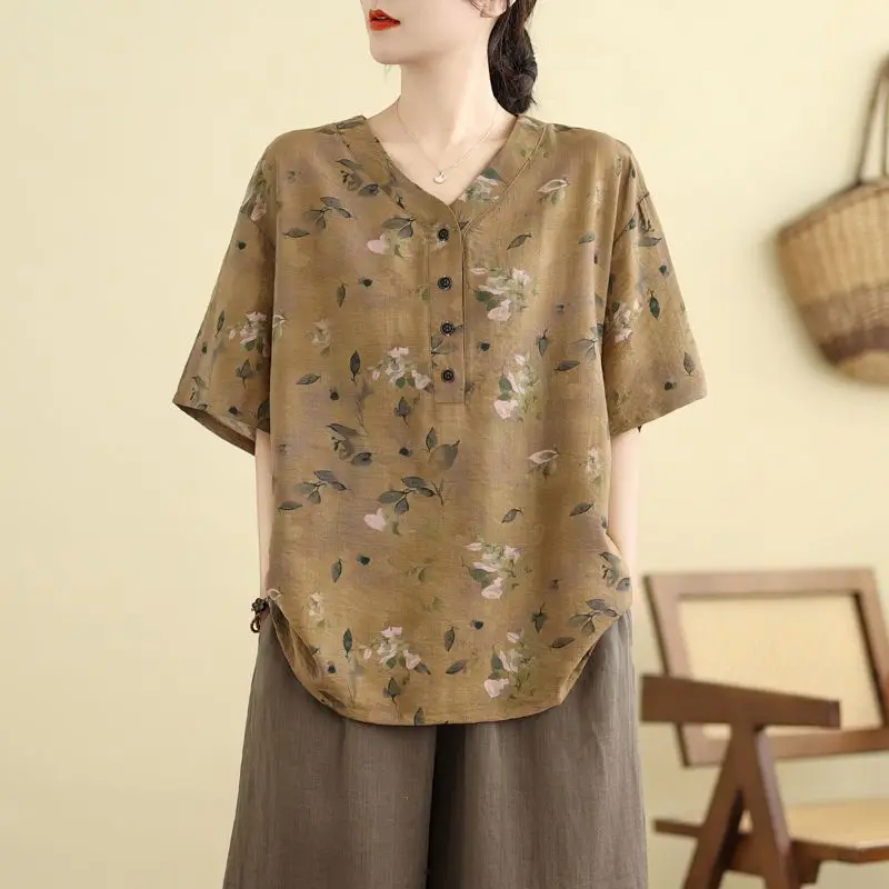Vintage Printed V-Neck Button Loose Floral Blouses Women's Clothing Summer New Oversized Casual Tops Commuter Shirts
Vintage Printed V-Neck Button Loose Floral Blouses Women's Clothing Summer New Oversized Casual Tops Commuter Shirts