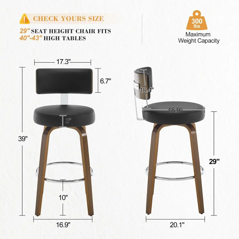Swivel Bar Height Bar Stools Set of 4, Faux Leather Kitchen Stools holstered Barstools with Back, Walnut Wood Legs, Tall Bar
Swivel Bar Height Bar Stools Set of 4, Faux Leather Kitchen Stools holstered Barstools with Back, Walnut Wood Legs, Tall Bar