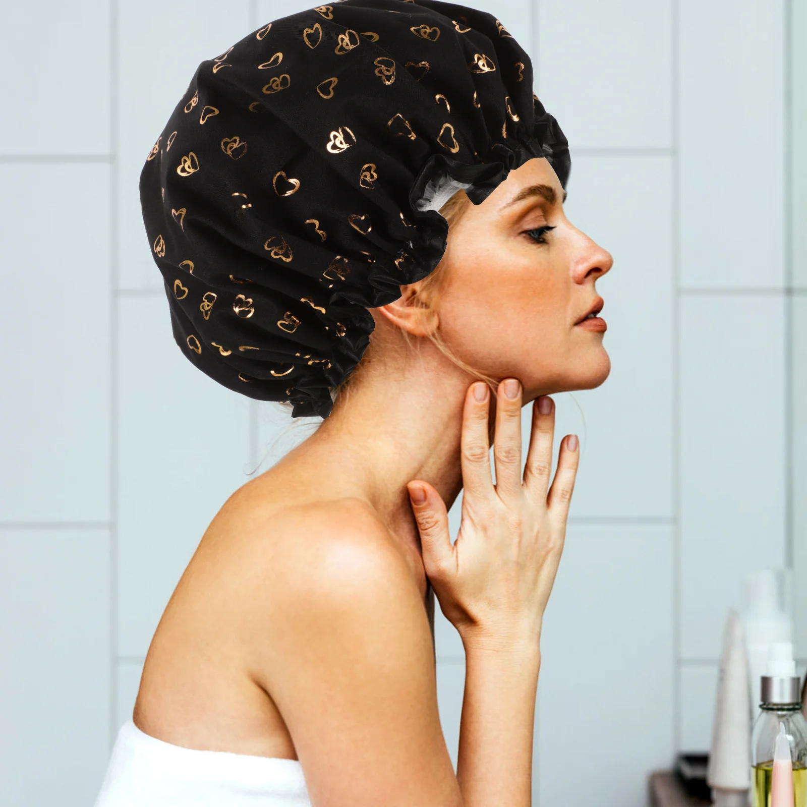 Waterproof Shower Cap Large Hair Elastic Women Comfortable Bathing Hat Reusable Black Decorative Double Layer Safe Practical
Waterproof Shower Cap Large Hair Elastic Women Comfortable Bathing Hat Reusable Black Decorative Double Layer Safe Practical
