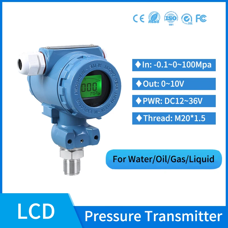 2088 Type Explosion-proof Pressure Transmitter 10MPa 50MPa 0-10V M20*1.5 LCD Constant Pressure Water Supply Pressure Sensor
2088 Type Explosion-proof Pressure Transmitter 10MPa 50MPa 0-10V M20*1.5 LCD Constant Pressure Water Supply Pressure Sensor