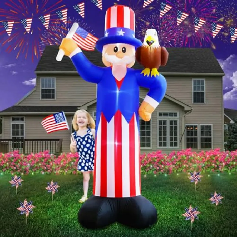 10FT Tall 4th of July Inflatable Uncle Sam Holding American Flag with Bald Eagle, Blow Up Patriotic Independence Day Decoration
10FT Tall 4th of July Inflatable Uncle Sam Holding American Flag with Bald Eagle, Blow Up Patriotic Independence Day Decoration