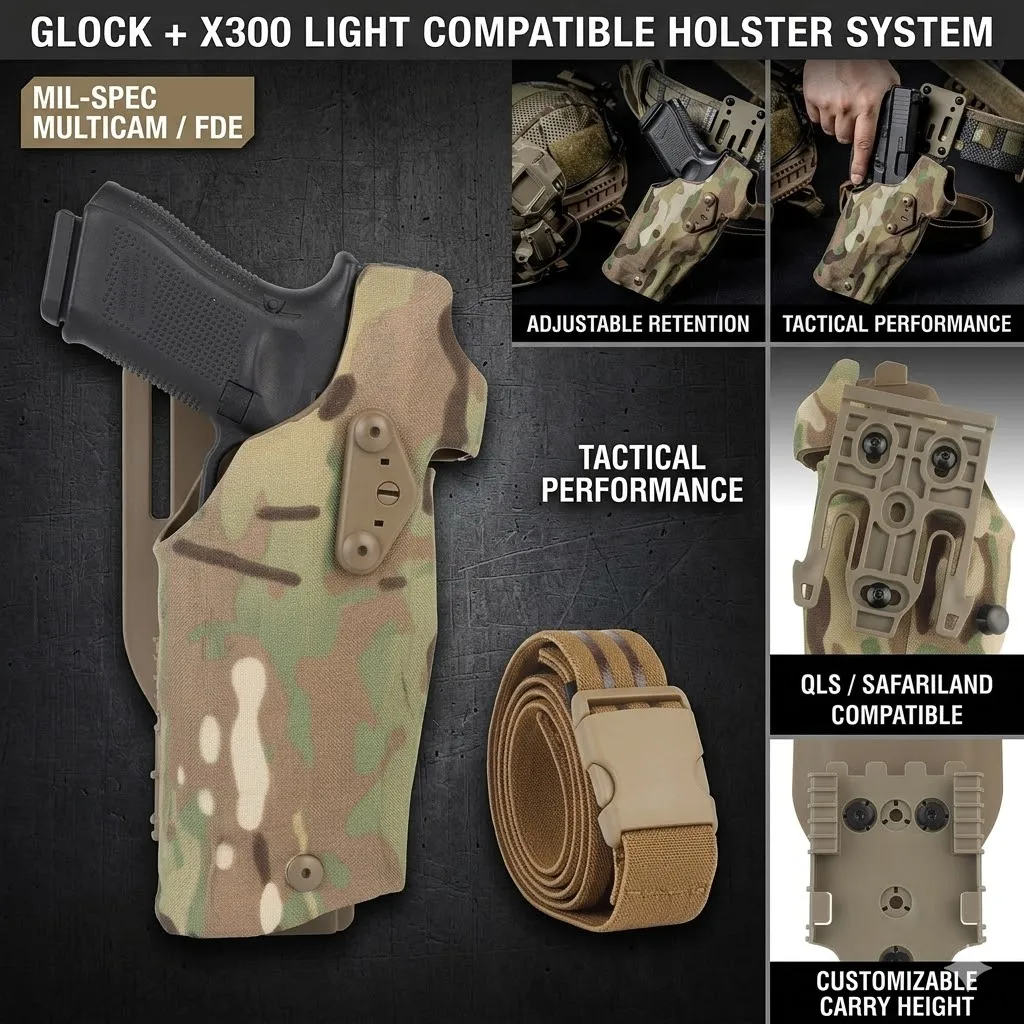 Tactical 63DO Holster for Glock 17 19 with X300 X300U Light QLS Quick Lock System Drop Leg Shroud Pistol Airsoft Case
Tactical 63DO Holster for Glock 17 19 with X300 X300U Light QLS Quick Lock System Drop Leg Shroud Pistol Airsoft Case