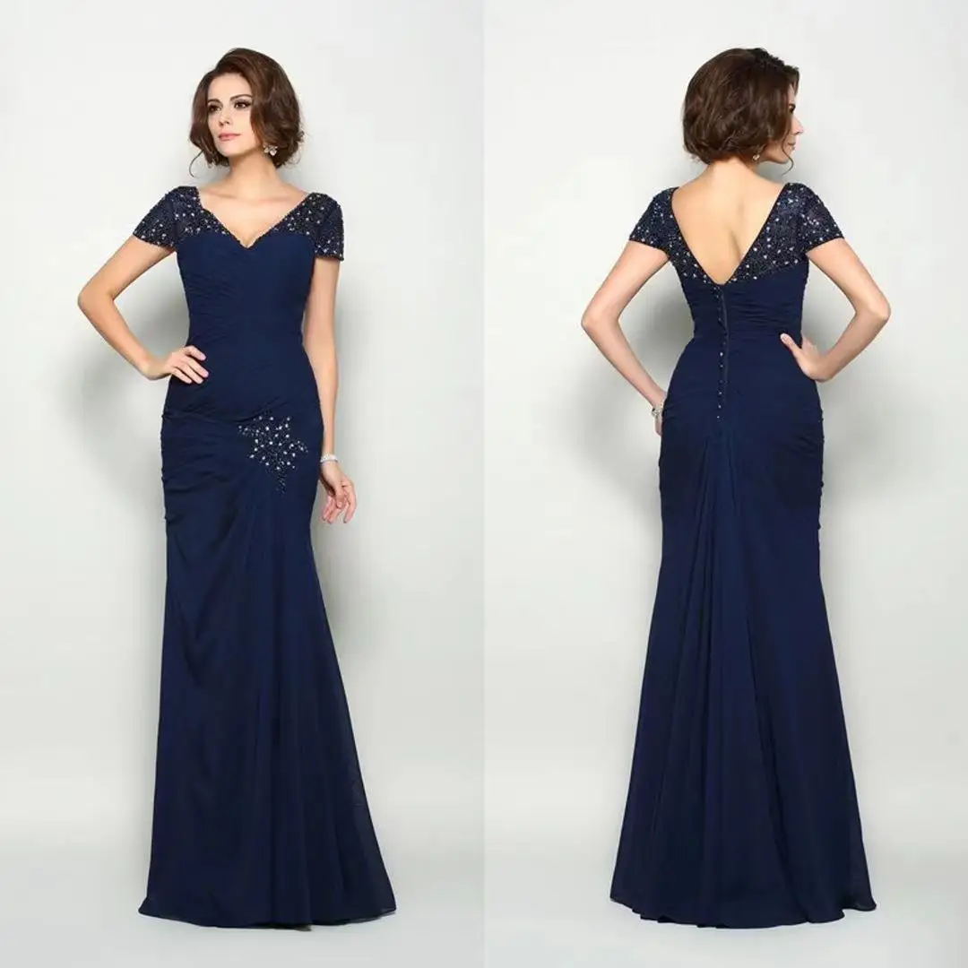 Navy Blue Mermaid Mother Of The Bride Dresses Beading V-neck Backless Cap Sleeve Chiffon Customize Wedding Formal Evening Gowns
Navy Blue Mermaid Mother Of The Bride Dresses Beading V-neck Backless Cap Sleeve Chiffon Customize Wedding Formal Evening Gowns