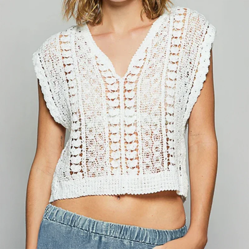 Crochet Vest Summer Bikini Cover Up Openwork Sleeveless Knitted Blouse French Chic Women Vacation Boho Beach Outfit
Crochet Vest Summer Bikini Cover Up Openwork Sleeveless Knitted Blouse French Chic Women Vacation Boho Beach Outfit