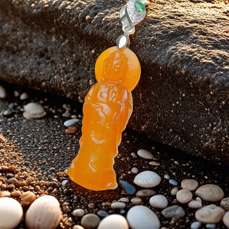Jadeite ice all yellow jade Guanyin ice transparent water moisturizing high-end light luxury hanging neck carefully carved
Jadeite ice all yellow jade Guanyin ice transparent water moisturizing high-end light luxury hanging neck carefully carved