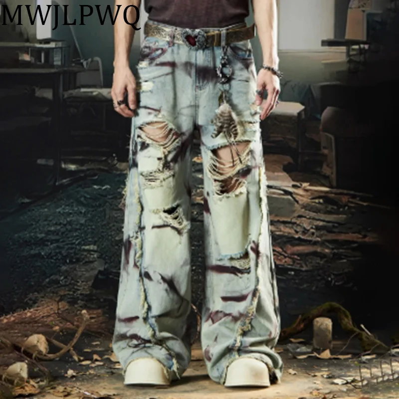 MWJLPWQ Men's Destroy Rough Edge Dirty Dyed Jeans High Street Printing Loose Straight Leg Pants Autumn New Denim Trousers 010574
MWJLPWQ Men's Destroy Rough Edge Dirty Dyed Jeans High Street Printing Loose Straight Leg Pants Autumn New Denim Trousers 010574